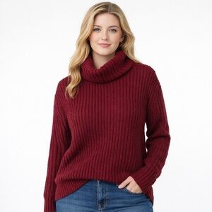 Pink Republic Cranberry Red Chunky Knit Turtleneck Sweater Size Medium